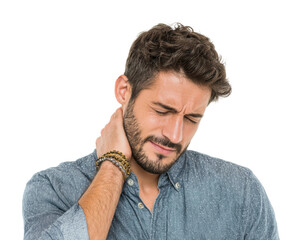 Neck pain relief techniques home health tips isolated on transparent background