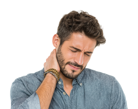 Neck pain relief techniques home health tips isolated on transparent background