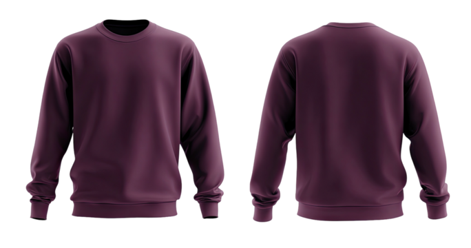 A rich maroon crewneck sweatshirt, shown front and back, features long sleeves and a relaxed fit