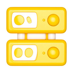 Two mirrored yellow rectangular shapes with white details, on a black background