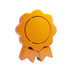 3D rendered badge, orange, award-shaped, with ribbon