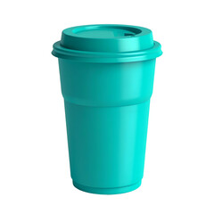 3D render of a turquoise disposable coffee cup with a lid, on black background
