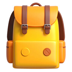 3D rendered backpack illustration, vibrant yellow and orange, ready for school