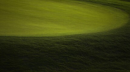Obraz premium golf. Ancient golf course green glowing in morning light, manicured grass surface. event key visuals, club posters, designed for fitness apps and gym onboarding, used by fitness trainers.