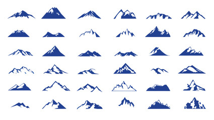 Fototapeta premium Assortment of blue mountain silhouette icons
