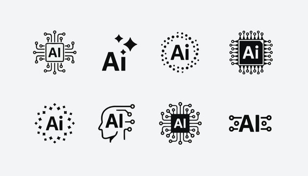 Set of ai artificial intelligence icons and logos