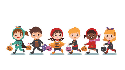 Halloween costume kids – trick or treat illustration, cute cartoon style