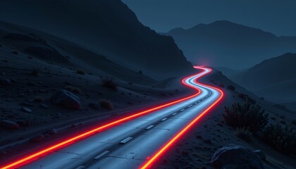 Winding Road Into Mysterious Horizon with Glowing Borders