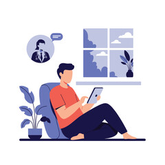 Obraz premium A man at home consults with a doctor remotely using a tablet, highlighting the convenience and accessibility of telehealth services.