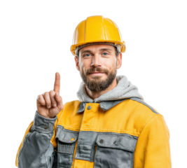Construction worker celebrating safety achievement portrait focus isolated on transparent background
