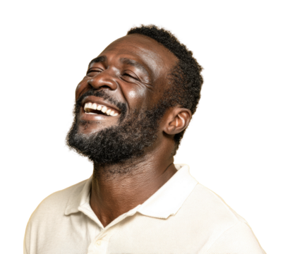 Joyful man laughing portrait isolated on transparent background