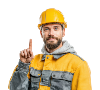 Construction worker celebrating safety achievement portrait focus isolated on transparent background