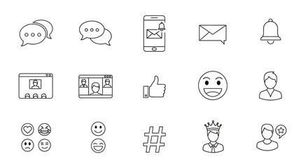 Set of minimalist social media icons simple line vector design elements for web and mobile apps isolated on white background
