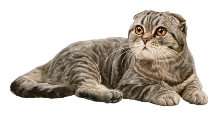 Playful scottish fold cat digital cozy isolated on transparent background