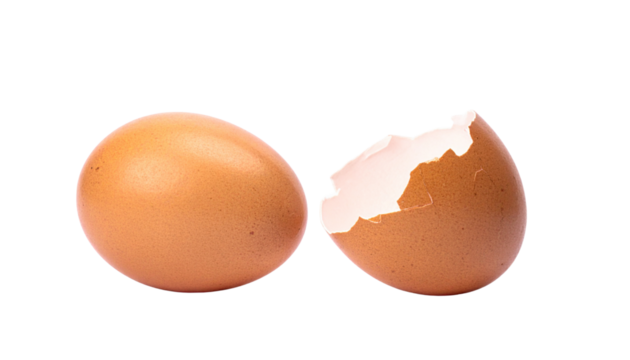 Fresh egg with close-up broken shell texture isolated on transparent background