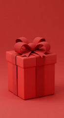 Obraz premium Monochrome Red Gift Box with Ribbon and Bow present celebration