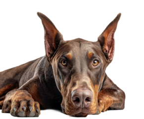 Lazing doberman dog portrait pet isolated on transparent background