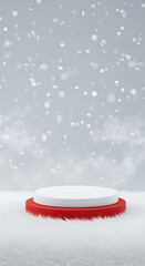 Winter Podium with Snowflakes display product red white fluffy b