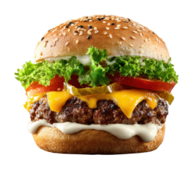 Juicy burger delight fast food restaurant food isolated on transparent background