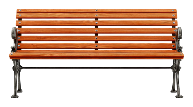 Serene park bench city park furniture front view relaxation isolated on transparent background - Powered by Adobe