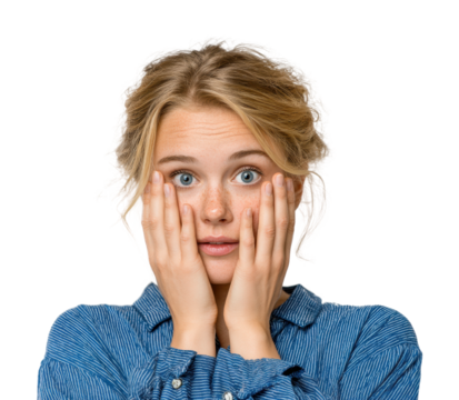 Surprised young woman expressing emotions portrait isolated on transparent background - Powered by Adobe
