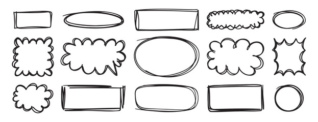 hand drawn black line frames for text box or photo. Scribble lines empty frame elements doodle stroke