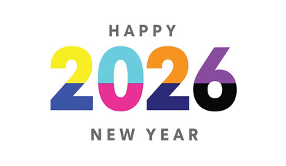 Happy 2026 new year greeting with colorful bold numbers and clean white background, celebrating future success and optimism for the coming year.