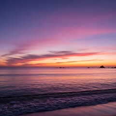 Naklejka premium Vibrant Sunset Over Calm Ocean Waters with Colorful Sky.