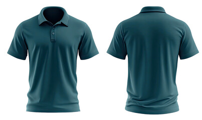 Teal short-sleeved polo shirt shown from front and back, simple design, solid color