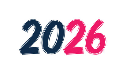 Bold modern stylized numbers 2026 in dark blue and bright pink on a white background, representing the upcoming new year and future.