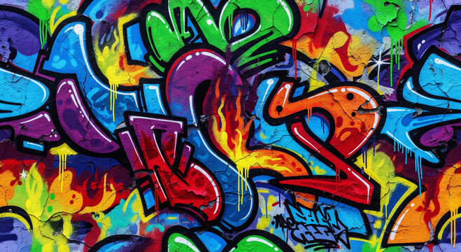 Graffiti art on a textured wall featuring bold colors abstract shapes and overlapping layers