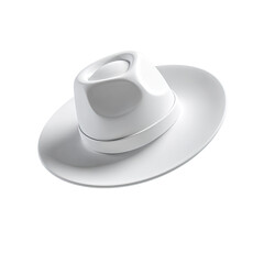 A pristine white fedora, subtly creased crown, wide brim, simple band,  tilted slightly, isolated on black