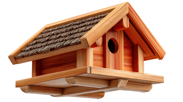 Wooden Haven: A finely crafted birdhouse, a testament to rustic charm. This miniature dwelling, designed for feathered friends, exudes warmth and invites nature's embrace.