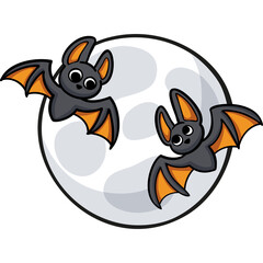 Cute Hand Drawn Cartoon Bats Flying In Front Of A Full Moon Against A Transparent Background In A Childish Doodles Style