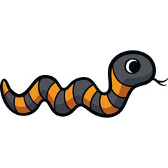 Naklejka premium Cute Hand Drawn Cartoon Snake Illustration With Orange And Black Stripes And Googly Eyes On Transparent Background
