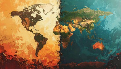 The fragile balance of our Earth depicted through a stark global divide, symbolizing urgent environmental threats and the hopeful potential for planetary renewal