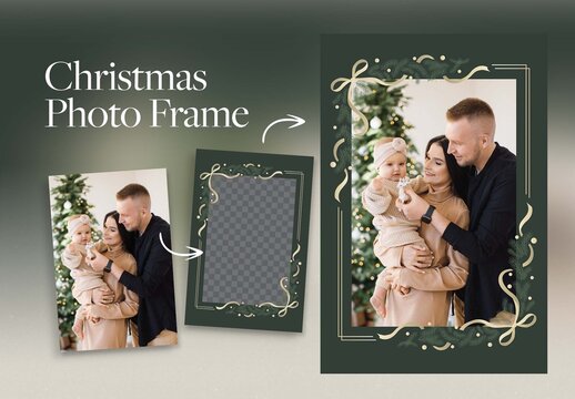 Christmas Photo Frame Flyer Template, Elegant Family Mini Session Photos & Christmas Greetings Cards