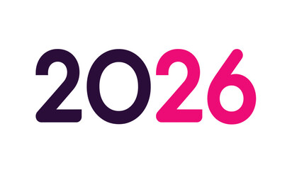 Bold purple and pink numbers forming the year 2026 against a clean white background, signifying future, planning, and new beginnings for graphic design and concept.