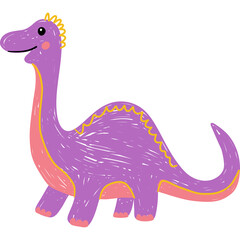 Cute Hand Drawn Purple Dinosaur Illustration With Yellow Accents on Transparent Background