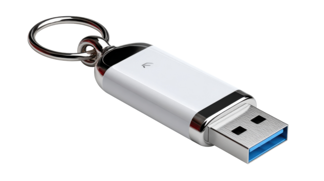 Digital Keychain: A sleek, modern USB drive with a keyring attachment, representing data storage and accessibility.