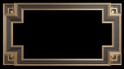 Elegant art deco rectangular frame. Ornate symmetrical gold and silver geometric frame, roaring 20s art
