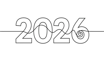 Minimalist continuous line drawing of the year 2026, a simple, clean, and modern graphic representing future, planning, and new beginnings.