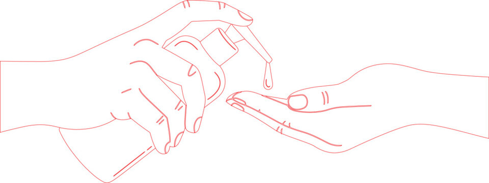 red hands dispensing liquid, hygiene concept clip art preview