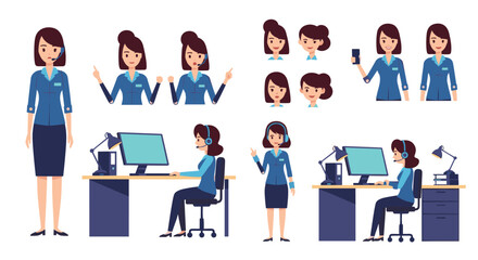 Collection of customer service representatives in various poses and expressions.
