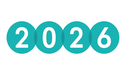 Circular graphic displaying the numbers 2026 in a modern, clean design with teal circles on a white background, suitable for new year celebrations or future-oriented concepts.