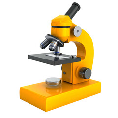 Fototapeta premium A brightly colored yellow microscope isolated on a black background, 3D rendered