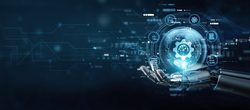 Manager hand holding globe with network connecting data project management solution. Planning, scheduling, resource allocation, performance tracking, teamwork coordination, and strategic execution.