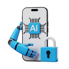 AI powered mobile security system with robot hand and padlock