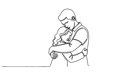 Loving Embrace: Couple Hugging with Affection in Minimalist Style on White Backdrop, Representing Love and Connection, Perfect for Relationship Blog, Counseling Website, or Family Presentation (Contin