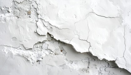 Obraz premium Abstract Textured White Wall Surface with Peeling Paint and Visible Cracks Showing Substrate Detail